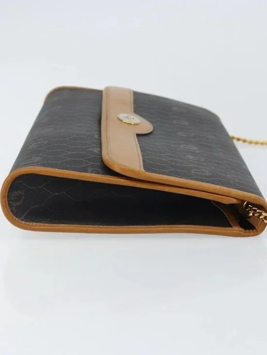 Christian Dior Honeycomb Canvas Chain Shoulder Bag PVC Black Gold Auth - Picture 3 of 15